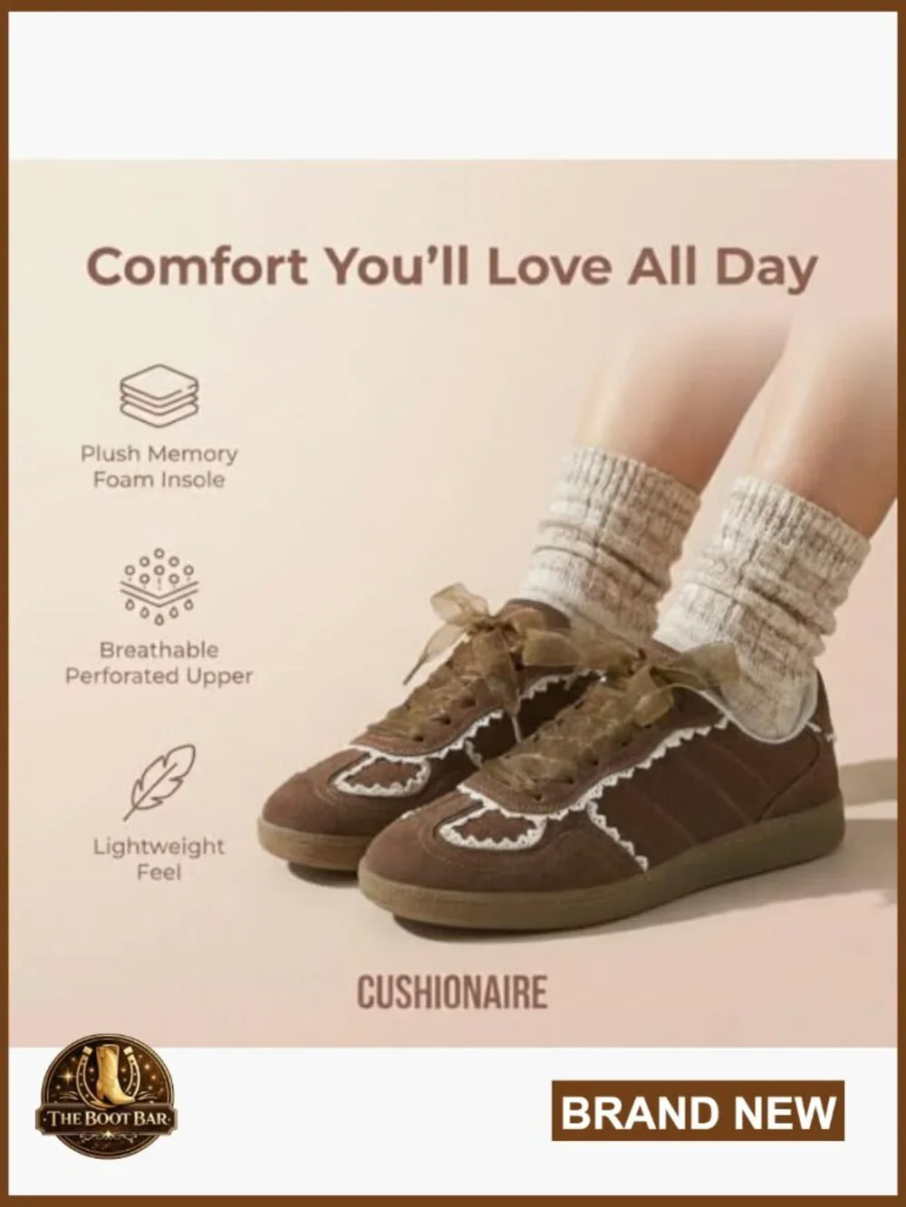 Women's Lace Detail Casual Sneakers - Ribbon Lace-Up Shoes with Memory Foam